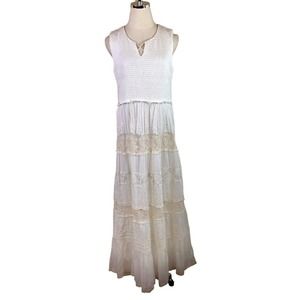 Coldwater Creek Maxi Dress Boho Embroidered Tiered Lace Prairie